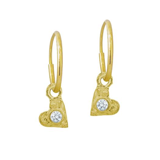 Gold Tiny Center Heart with Stone • Endless Hoop Charm Earring-Brevard