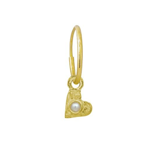 Gold Tiny Center Heart with Pearl • Endless Hoop Charm Earring-Brevard