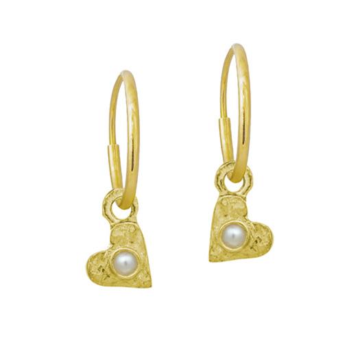 Gold Tiny Center Heart with Pearl • Endless Hoop Charm Earring-Brevard