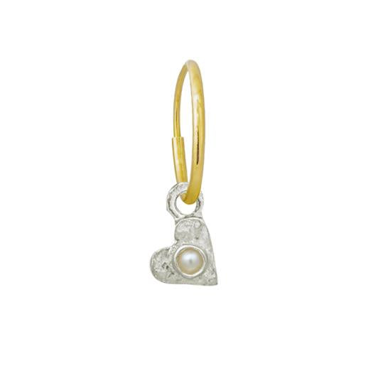 Tiny Center Heart with Pearl • Endless Hoop Charm Earring-Brevard