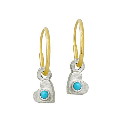 Tiny Center Heart with Turquoise • Endless Hoop Charm Earring-Brevard