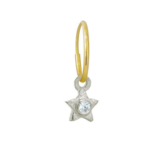 Tiny Center Star with Stone • Endless Hoop Charm Earring-Brevard