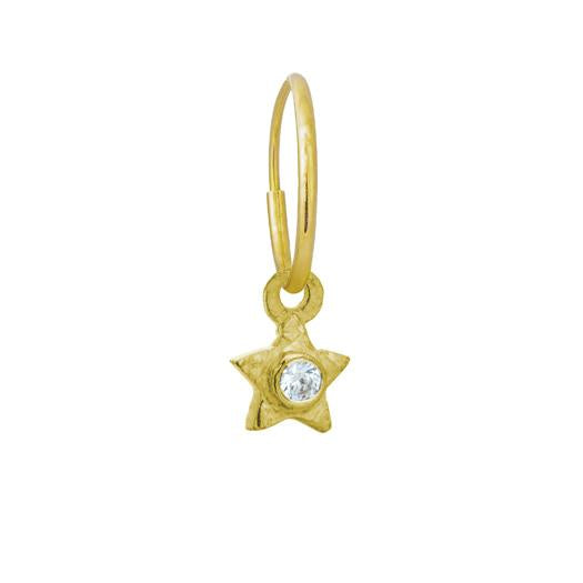 Gold Tiny Center Star with Stone • Endless Hoop Charm Earring-Brevard