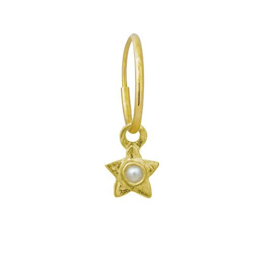 Gold Tiny Center Star with Pearl • Endless Hoop Charm Earring-Brevard