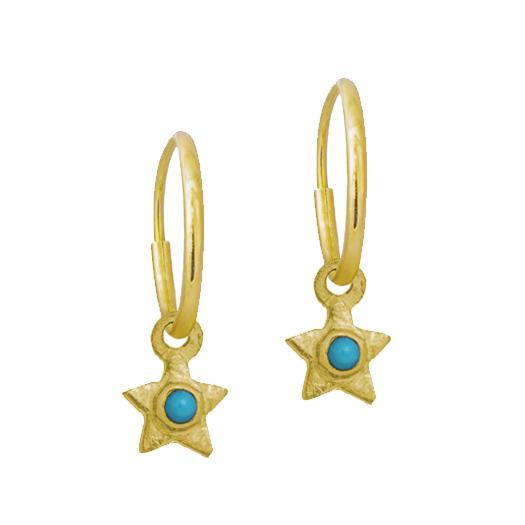 Gold Tiny Center Star with Turquoise • Endless Hoop Charm Earring-Brevard