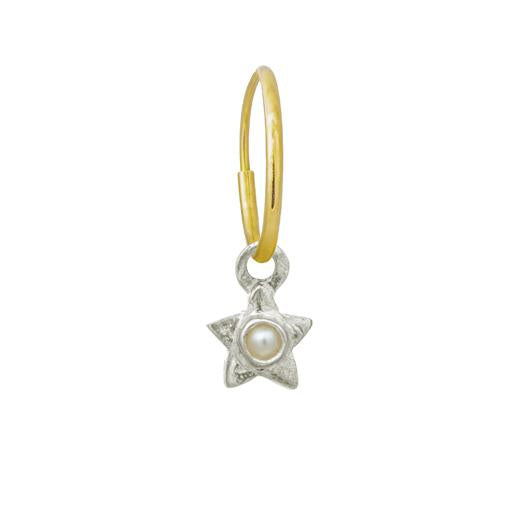 Tiny Center Star with Pearl • Endless Hoop Charm Earring-Brevard