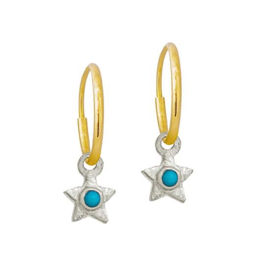 Tiny Center Star with Turquoise • Endless Hoop Charm Earring-Brevard