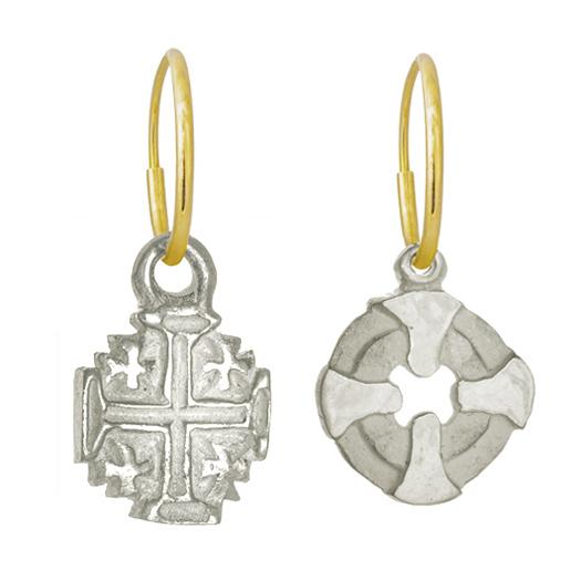 Tiny Cinq Cross + Bismarkia • MISMATCH ENDLESS HOOP CHARM EARRING PAIR-Brevard