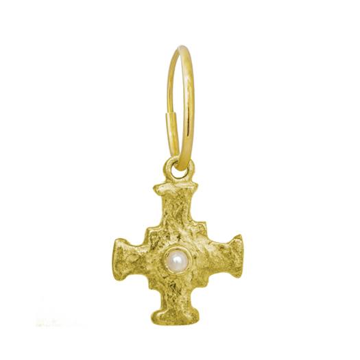 Gold E.T. Cross with Pearl • Endless Hoop Charm Earring-Brevard