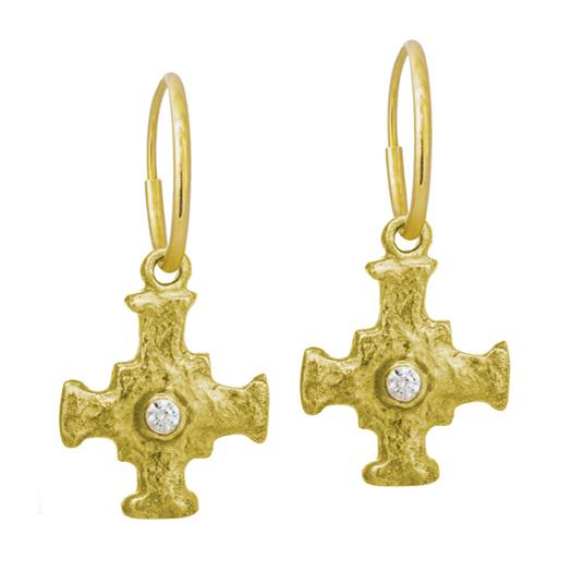 Gold E.T. Cross with Stone • Endless Hoop Charm Earring-Brevard