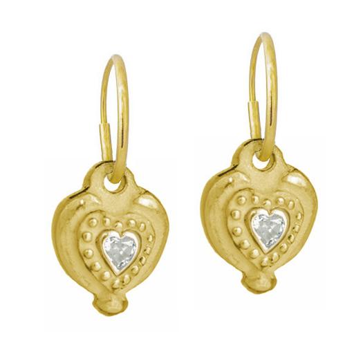 Gold Empire Heart with Stone • Endless Hoop Charm Earring-Brevard