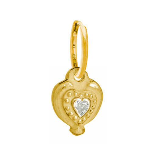 Gold Empire Heart with Stone • Huggie Hoop Charm Earring-Brevard