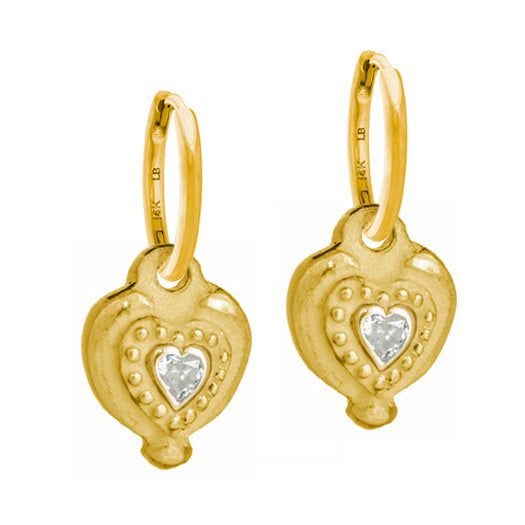 Gold Empire Heart with Stone • Huggie Hoop Charm Earring-Brevard