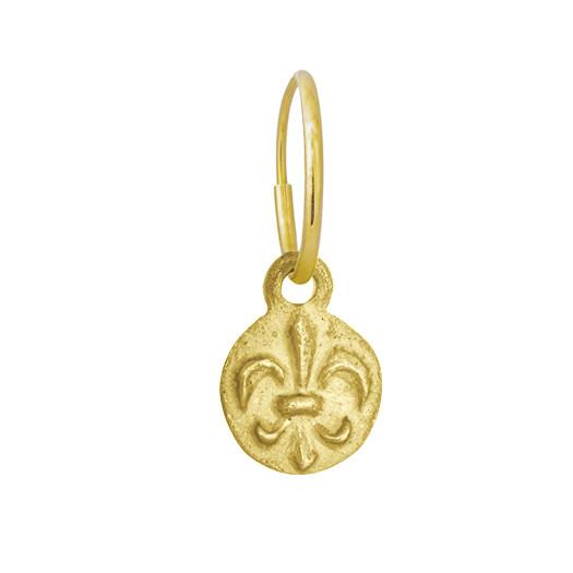 Gold Tiny Fleur De Lis Coin • Endless Hoop Charm Earring-Brevard