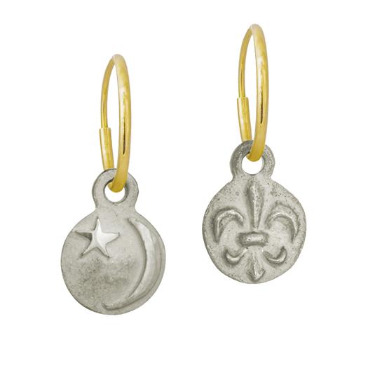 Tiny Star and Cresent + Tiny Fleur de Lis Mismatch Earring Pair-Brevard