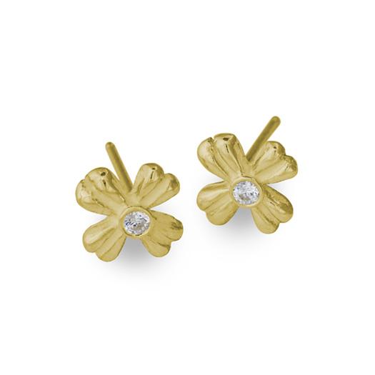 Gold Tiny Flower Stud Earring with Stone-Brevard