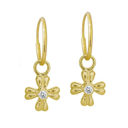 Gold Tiny Flower with Stone • Endless Hoop Charm Earring-Brevard