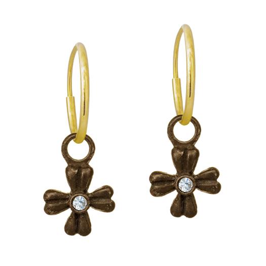 Oxidized Tiny Flower with Stone • Endless Hoop Charm Earring-Brevard