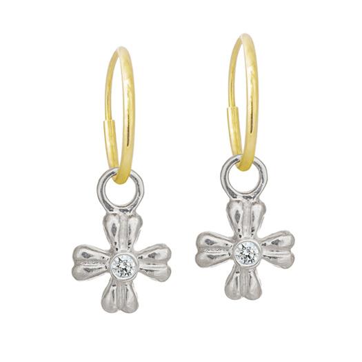 Tiny Flower with Stone • Endless Hoop Charm Earring-Brevard
