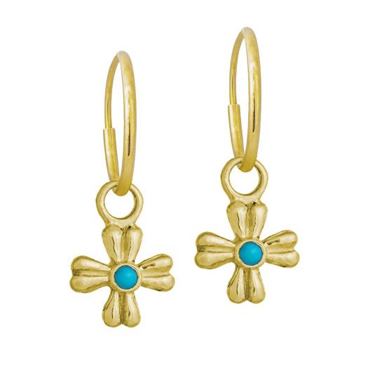 Gold Turquoise Tiny Flower • Endless Hoop Charm Earring-Brevard