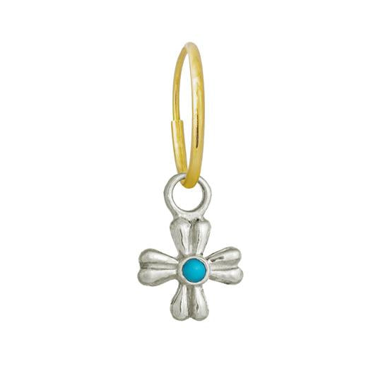 Turquoise Tiny Flower with Stone • Endless Hoop Charm Earring-Brevard