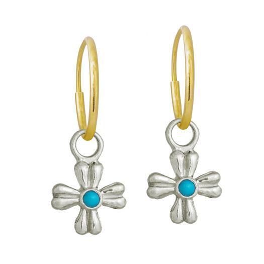 Turquoise Tiny Flower with Stone • Endless Hoop Charm Earring-Brevard