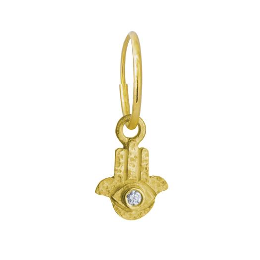 Diamond 18k Yellow Gold Tiny Hamsa Charm Earring with delicate Endless Hoop