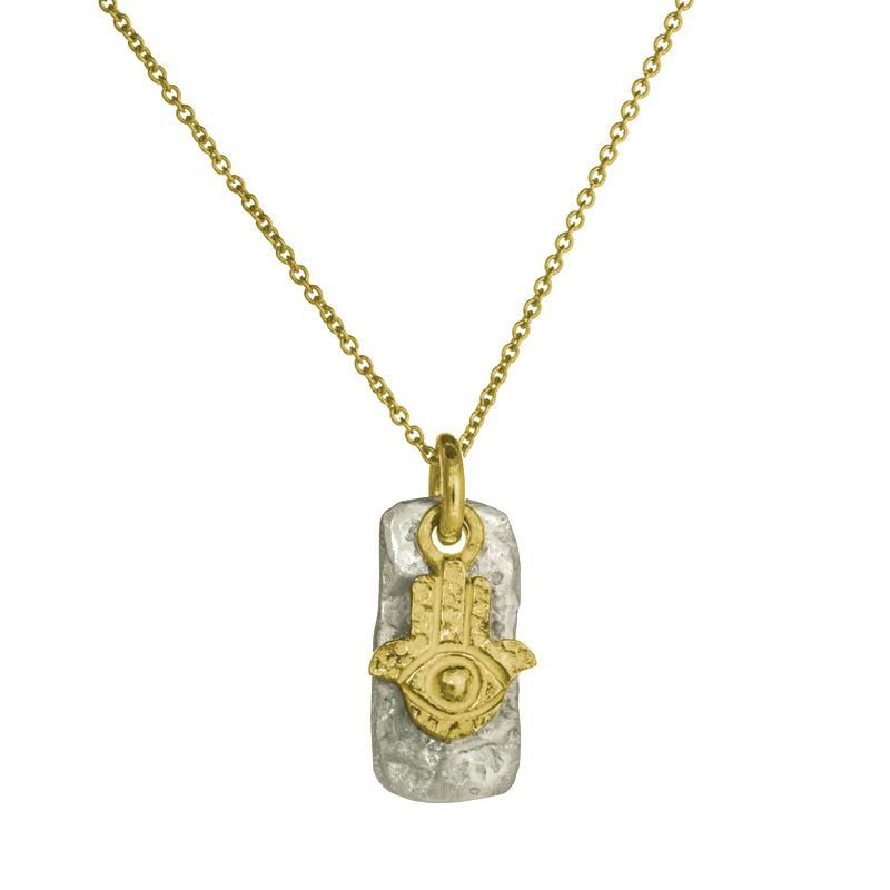 Two-Tone Hamsa Tiny Layered Tablet Charm Necklace-Brevard