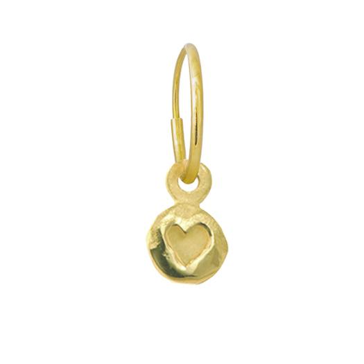 18k Yellow Gold Tiny Heart Coin Endless Hoop Charm Earring