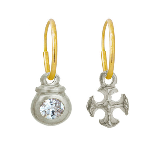 Tiny Lotus Cross + Kupid Mismatch Earring Pair-Brevard