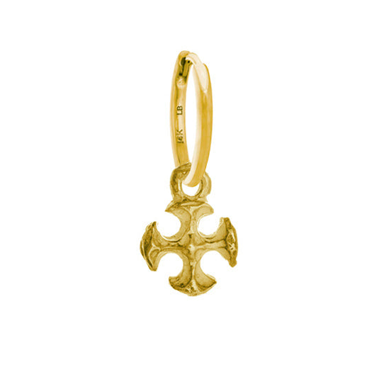 Gold Tiny Lotus Cross • Huggie Charm Earring-Brevard
