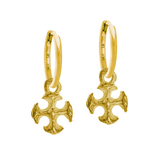 Gold Tiny Lotus Cross • Huggie Charm Earring-Brevard
