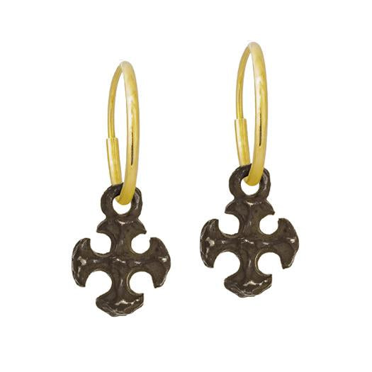 Oxidized Tiny Lotus Cross • Endless Hoop Charm Earring-Brevard