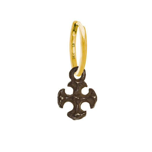 Oxidized Tiny Lotus Cross • Huggie Charm Earring-Brevard