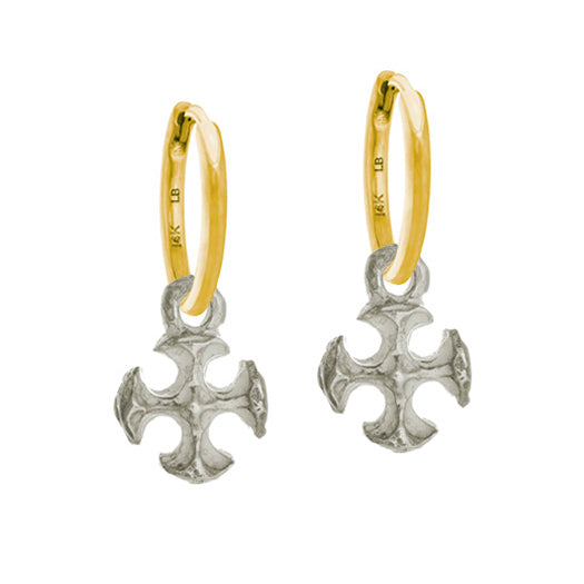 Tiny Lotus Cross • Huggie Charm Earring-Brevard