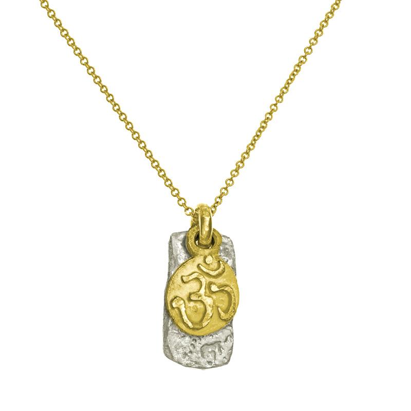 Two-Tone Ohm Tiny Layered Tablet Charm Necklace-Brevard