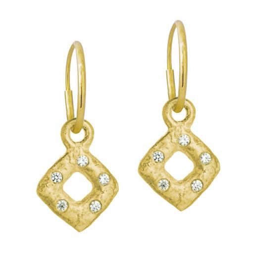 Gold Tiny Diamond Old Money with Stone • Endless Hoop Charm Earring-Brevard