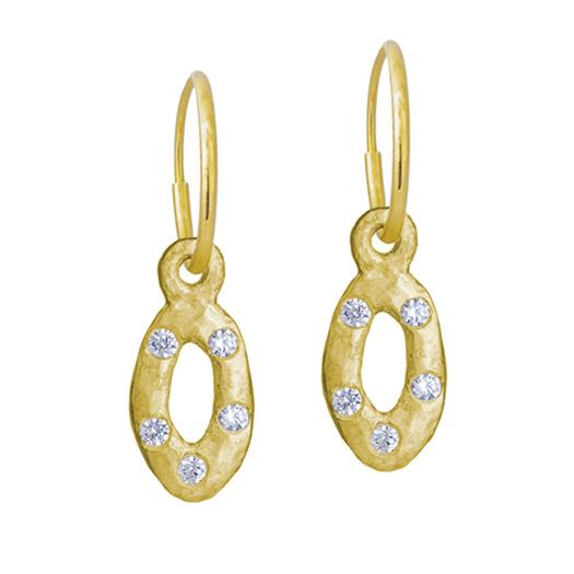 Gold Tiny Oval Old Money with Stone • Endless Hoop Charm Earring-Brevard