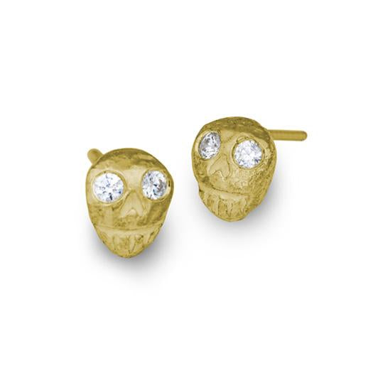 Gold Tiny Pirate Stud Earring with Stones-Brevard