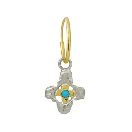 Turquoise Two-Tone Tiny Signature Cross • Endless Hoop Charm Earring-Brevard