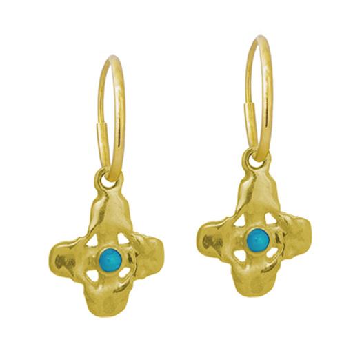 Gold Turquoise Tiny Signature Cross • Endless Hoop Charm Earring-Brevard
