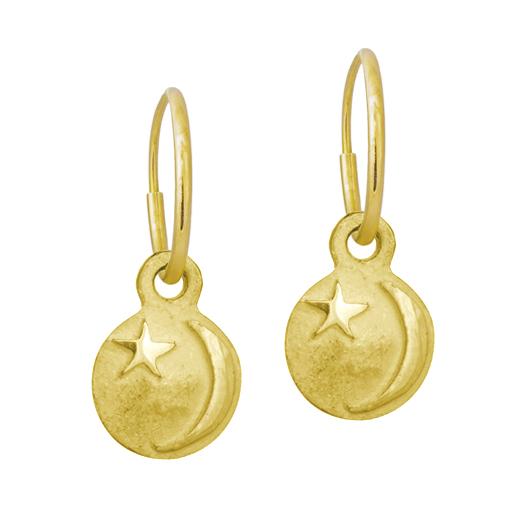 Gold Tiny Star and Crescent • Endless Hoop Charm Earring-Brevard