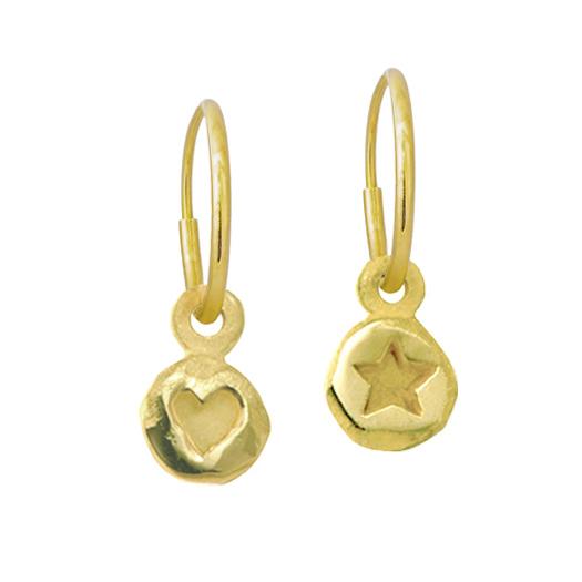 Gold Tiny Heart + Tiny Star • MISMATCH ENDLESS HOOP CHARM EARRING PAIR-Brevard