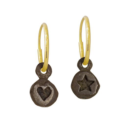 Oxidized Tiny Heart + Tiny Star • MISMATCH ENDLESS HOOP CHARM EARRING PAIR-Brevard