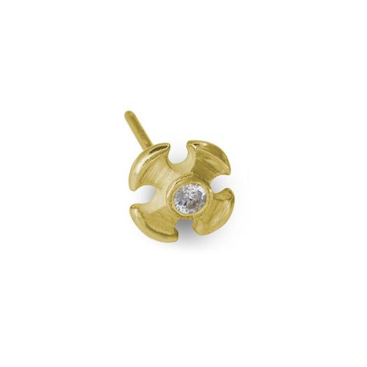 Gold Tiny Temple Cross Stud Earring with Stone-Brevard