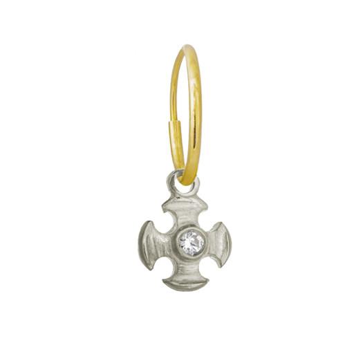 Tiny Temple Cross with Stone • Endless Hoop Charm Earring-Brevard