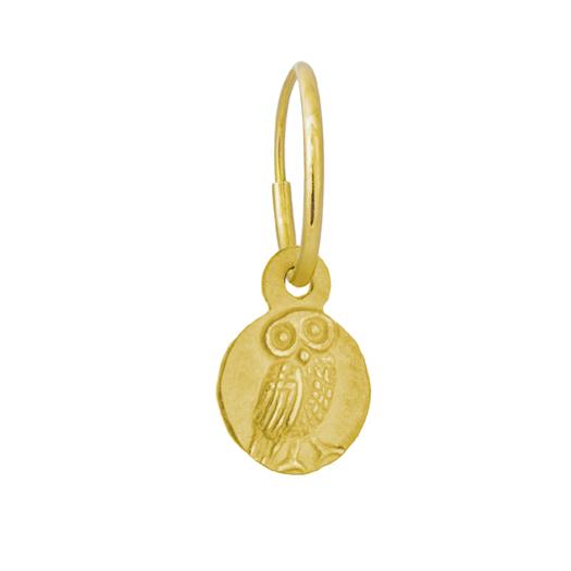 Gold Tiny Athena Owl • Endless Hoop Charm Earring-Brevard