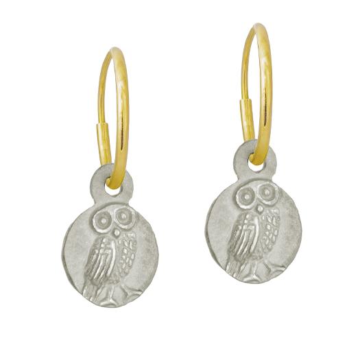Tiny Athena Owl • Endless Hoop Charm Earring-Brevard