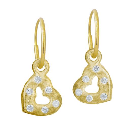 Gold Tiny Old Money Heart with Stones • Endless Hoop Charm Earring-Brevard