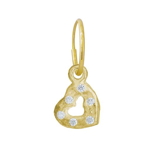 Gold Tiny Old Money Heart with Stones • Endless Hoop Charm Earring-Brevard